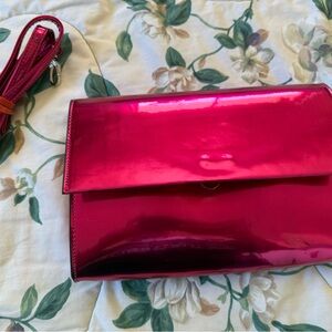 Glossy Fuchsia Clutch with Strap